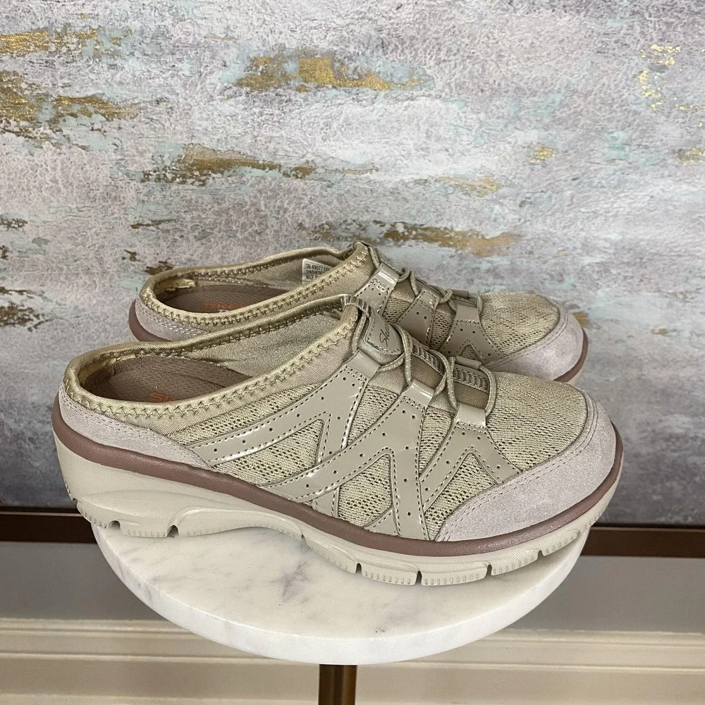 Skechers Relaxed Fit Shoes Womens Size 6 Beige Memory Foam Mule SN 49077 - Picture 2 of 9